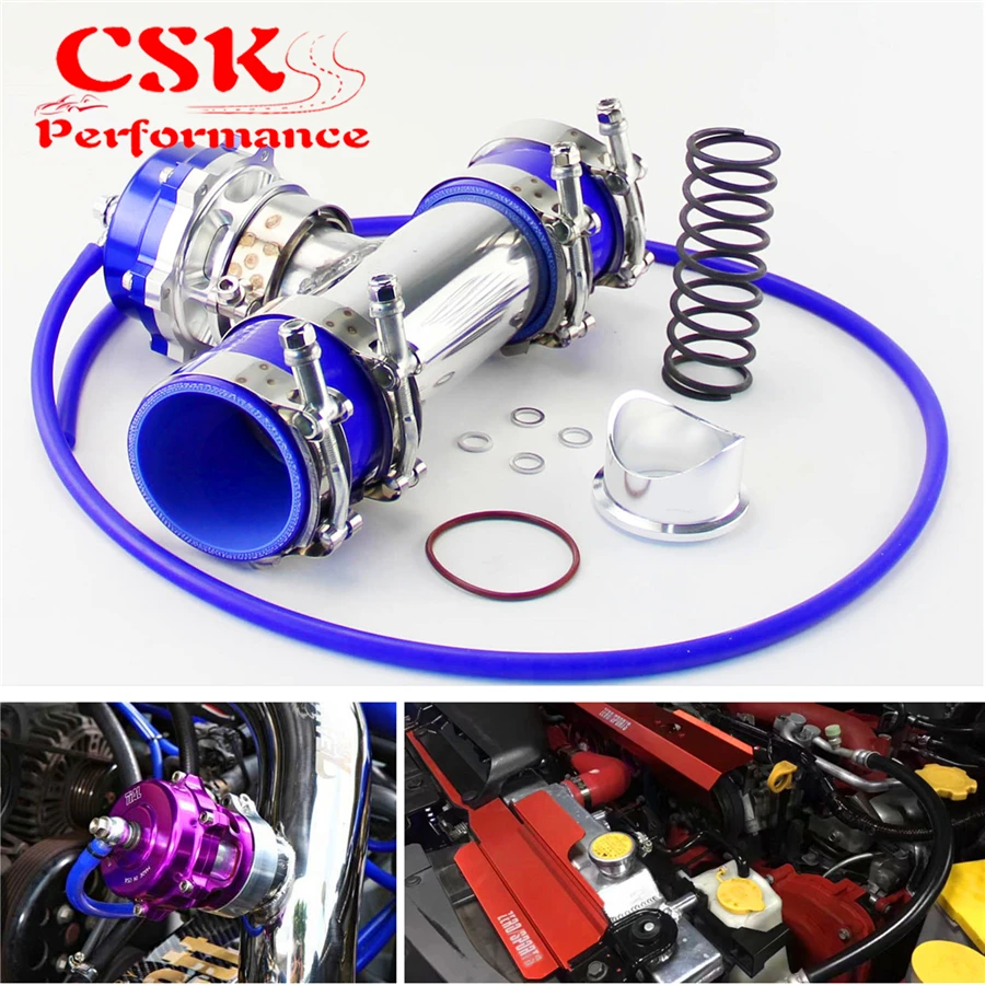 

50MM 35PSI Boost V-Band Turbo Blow Off Valve BOV + 3" Flange Tube Pipe Hose Kit Blue/ Black