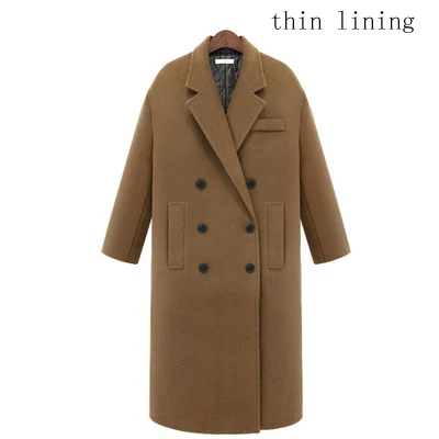 Новое поступление, зимнее шерстяное пальто для женщин, свободный кокон, утолщенное теплое шерстяное пальто, верхняя одежда, большой размер - Цвет: brown thin lining