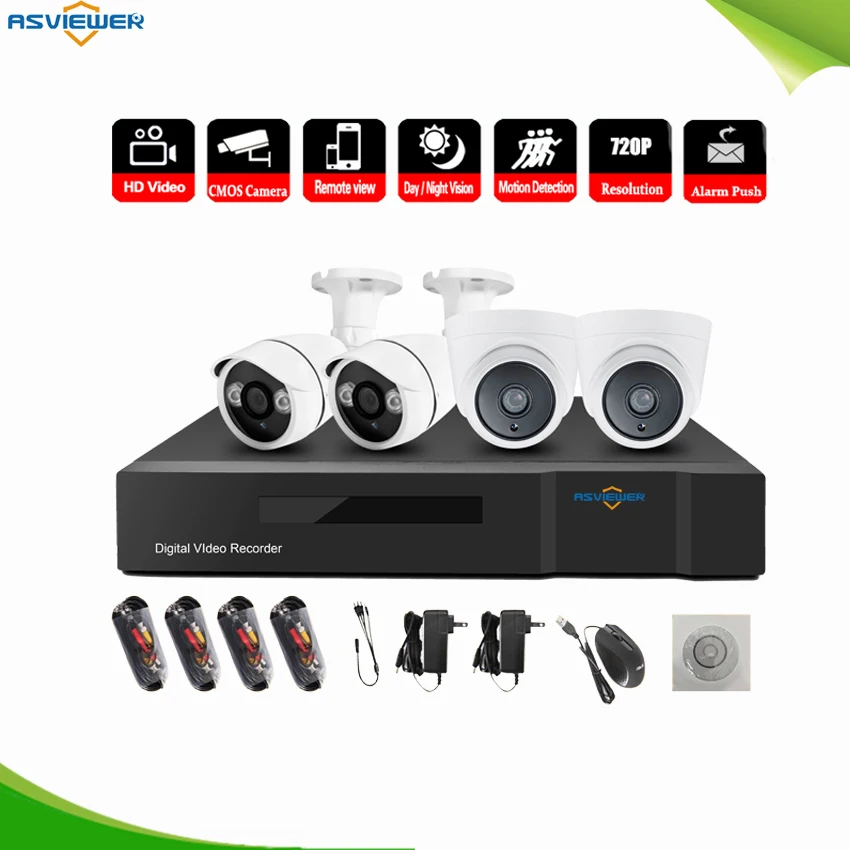 HD 4CH 720P CCTV система безопасности 4 шт 1000TVL IR наружная 720P AHD камера видеонаблюдения 4 канала DVR комплекты