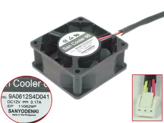 Sanyo Denki 9A0612S4D041 DC 12V 0.17A 60x60x25 мм 3-Провода Сервер вентилятор охлаждения