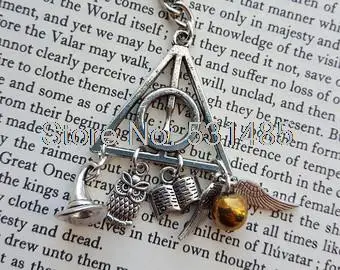 12 шт./лот ожерелье HP Deathly брелок серебряного цвета в виде совы книжки шляпы Снитча