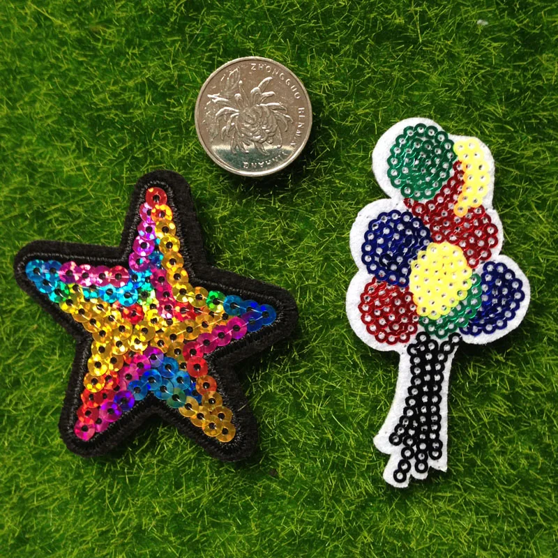 2pcs parches bordados Glitter Applique Star Balloon Iron On Patches Baby Jeans Jacket Patch For Clothing Embroidered Patchwork