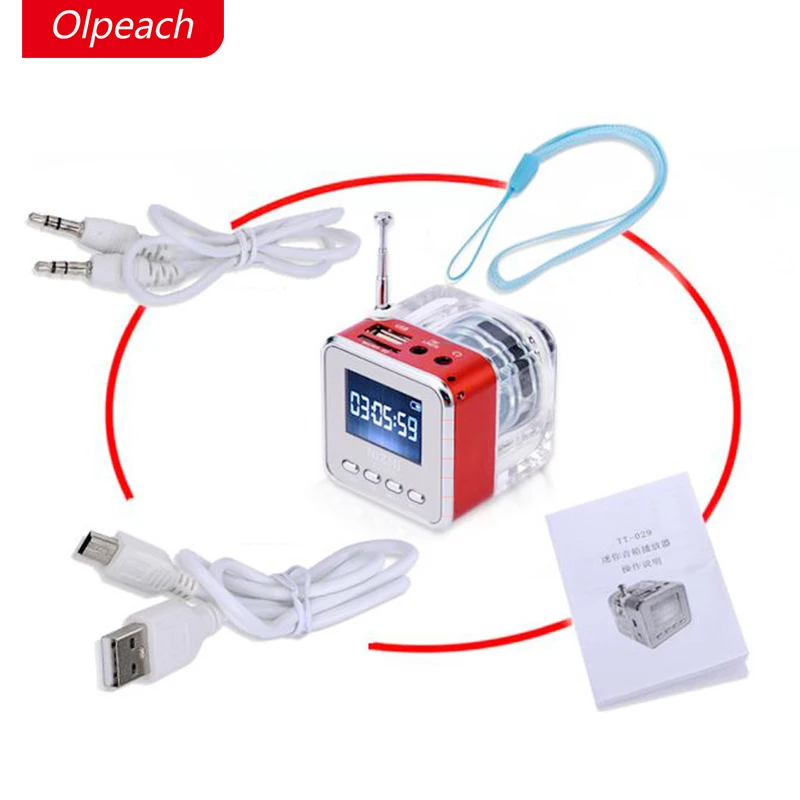Olpeach TT 029 стерео Динамик Мини светодиодный Дисплей Колонки плеера с Crystal fm Радио