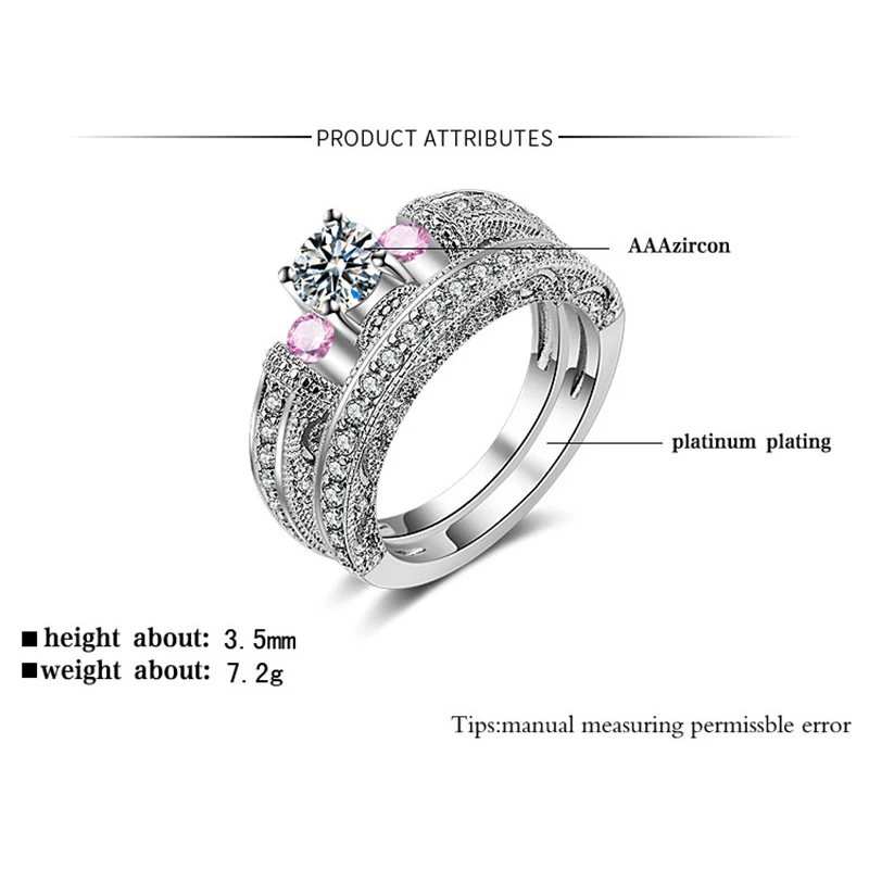 Trendy Exaggerated 585 White Gold Color Couple Rings For Women With 2 Pink Zircon Ring Sets Wedding Jewelry Anillos Mujer DM040 (1)