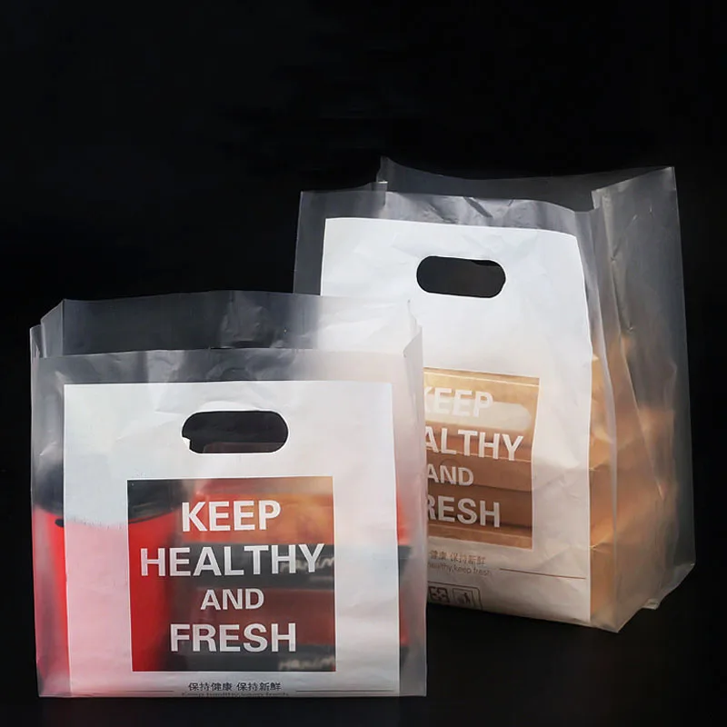 

50pcs Plastic Bag For Gifts Carry Bag Shopping Bags Food Packaging with Handle Party Supplies Plastic Cake Transparent Bags