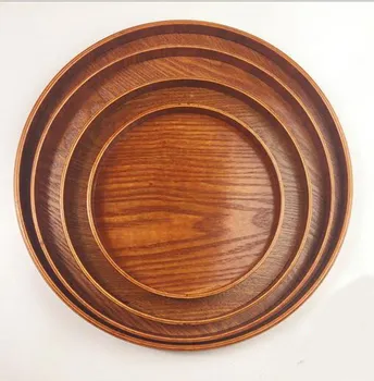 

Durable Tray Natural Wood Dishes Server Platter Round Wooden Plate Light Weight Easy Cleaning User-Friendly Convenient Gadgets