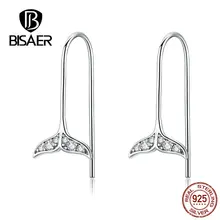 BISAER, серьги русалки, 925 пробы, серебряные, светящиеся, история русалки, длинная цепочка, серьги-гвоздики для женщин, серебряные ювелирные изделия ECE667