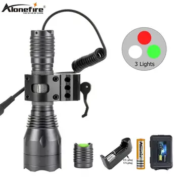 

AloneFire C10 Led Hunting Light Red/green/white light Tactical Flashlight Torch Gun Scope Mount Remote Pressure Switch