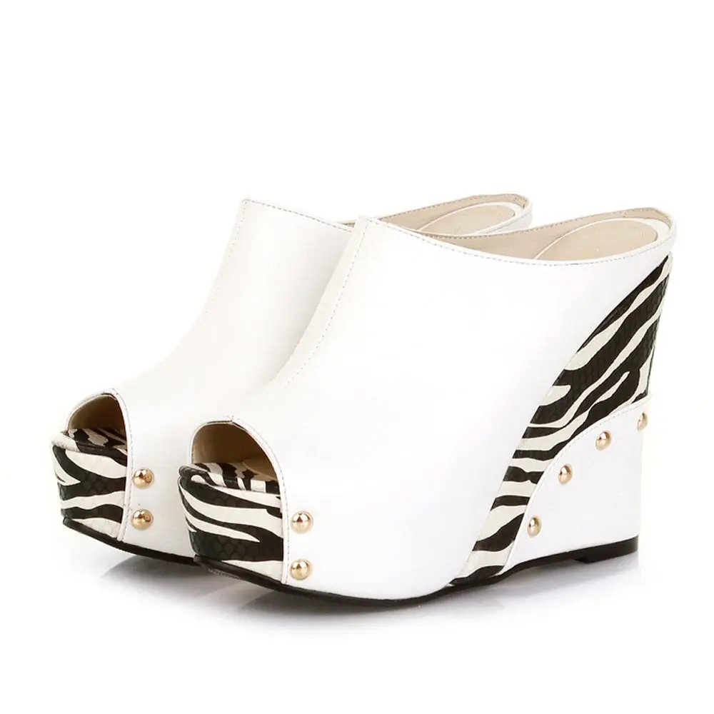 Sgesvier 2022 Black White Stripe Summer Style Sexy Sandals Women's Wedges Slippers High Platform Heels for Shoes Woman B358