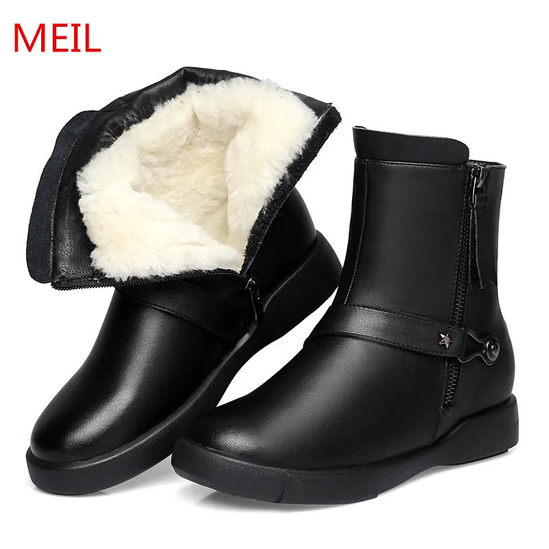 Winter Women Ankle Boots Warm Wool Snow Boots Waterproof Genuine ...