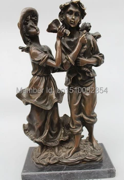 

12"Western Art sculpture Bronze Marble Husband and wife labour Women Men Statue
