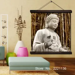 Белый камень Будды и бамбук HD печати прокрутки Картины стены Книги по искусству Печатные висит-защелка холст картины современных