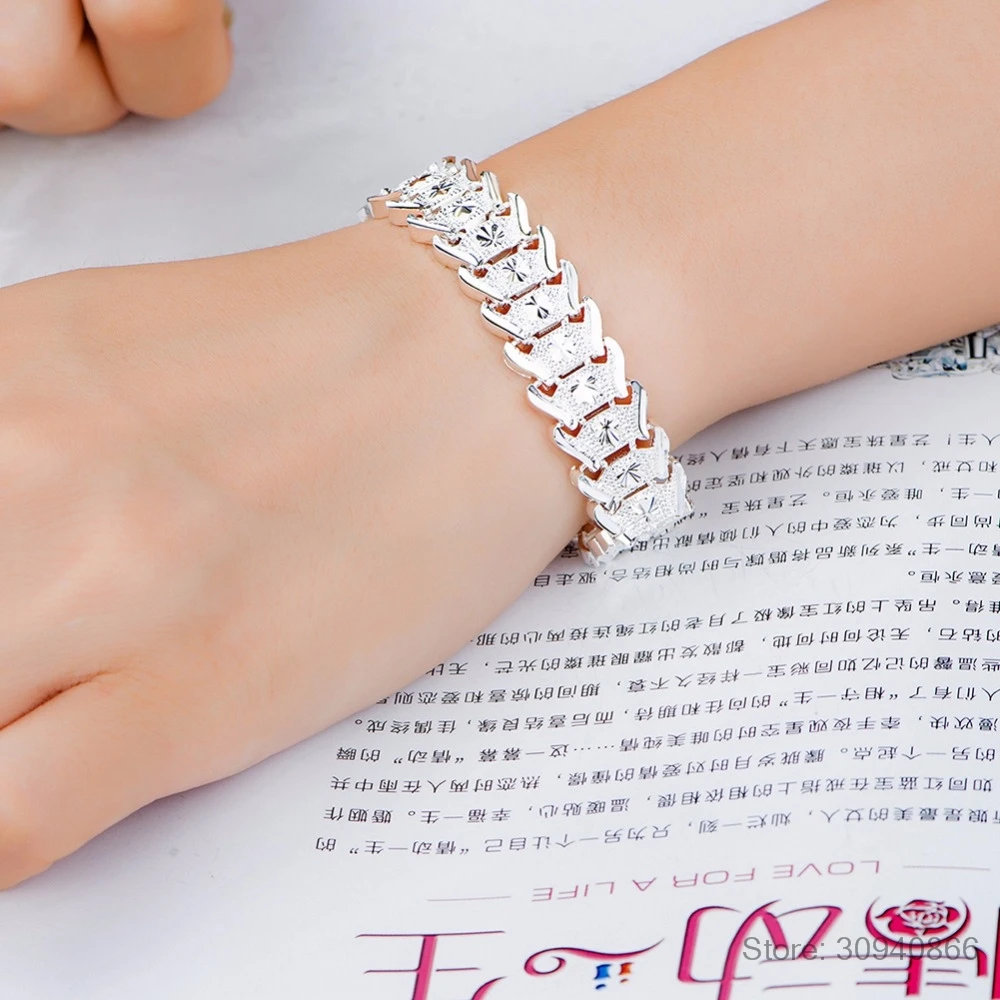 925 Silver Jewelry Chunky Chain Link Bracelets for Women Fashion Wide Bangle Bracelet Femme Wristband Beleklik Decorations