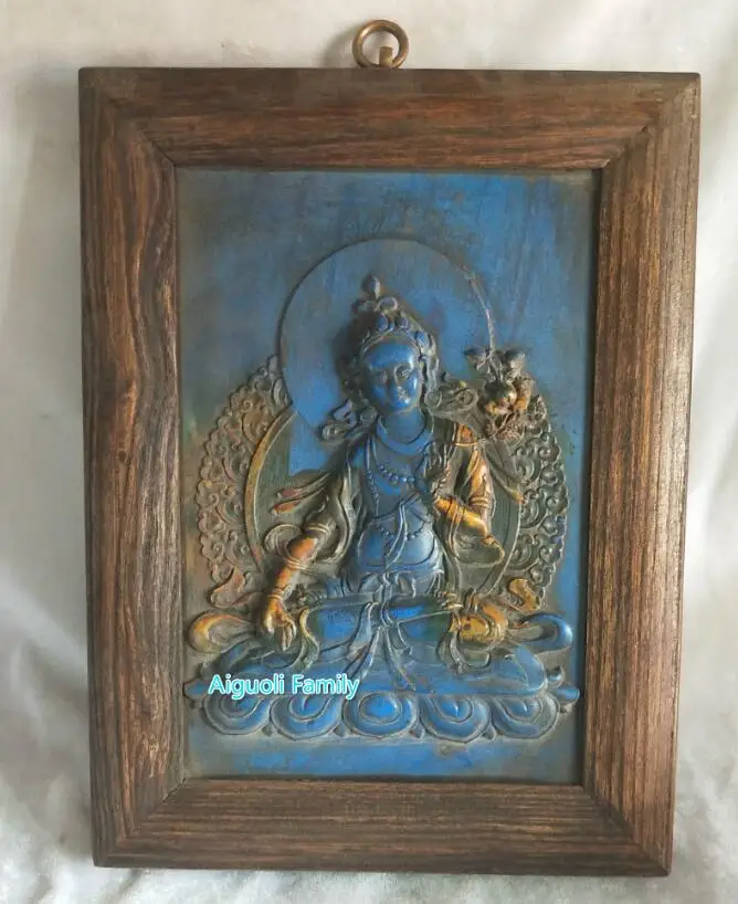 

Art Collection Chinese Old Blue Stone Carved Green Tara Wall hanging,Home Wall decoration painting Craft