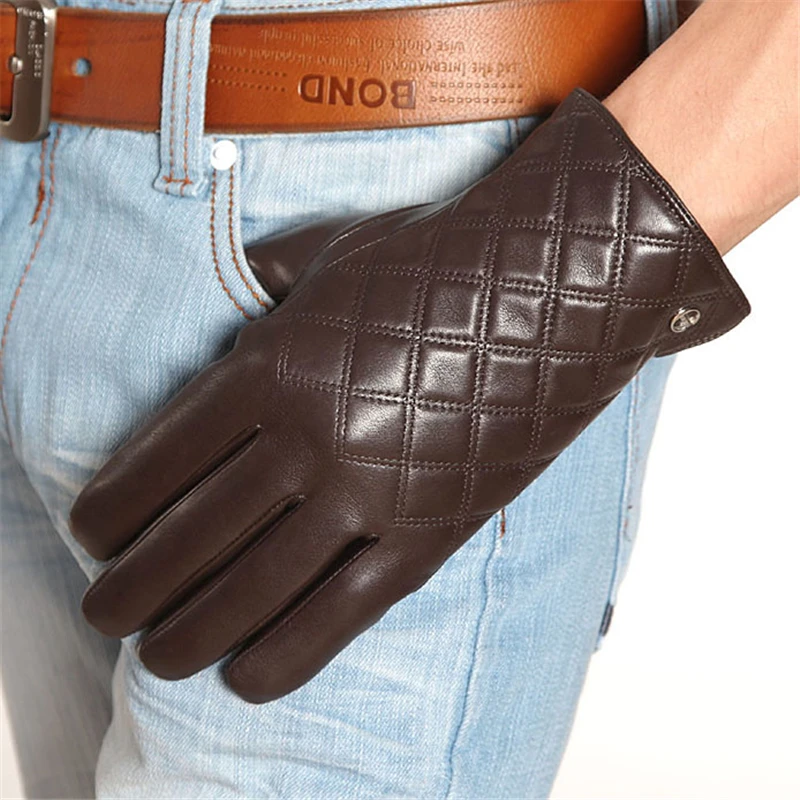 Из натуральной кожи Бизнес Для мужчин перчатки На зиму; высокого качества козья перчатки осень Термальность мода водительские перчатки