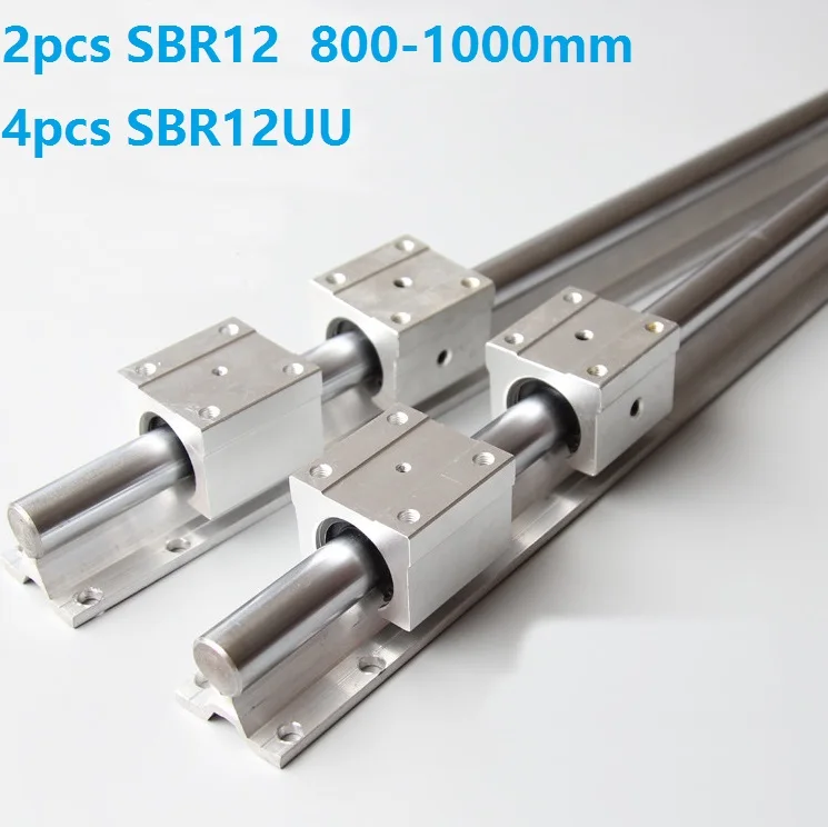 2 шт. SBR12 800 мм/900 мм/1000 мм Поддержка линейной направляющей рельсы + 4 SBR12UU линейные