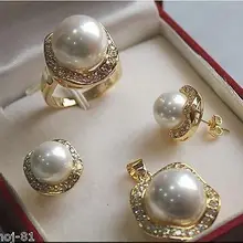 Nobility Lucky женский набор 10 мм и 14 мм белый Южно-морской раковины жемчужные серьги кулон ожерелье кольцо 7 8 9 серебряный крючок серебряные-ювелирные изделия