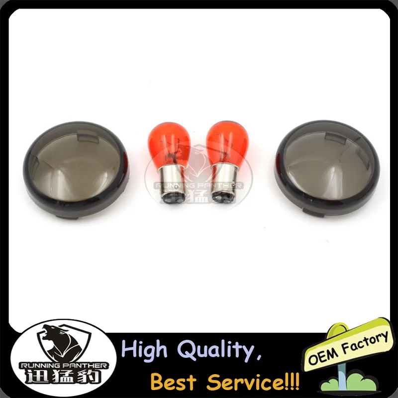 

2 Bulbs 2 Cover Smoke Turn Signal Light Lens Cover & Bulb For Harley Davidson Touring Electra Glides Road King Smoke