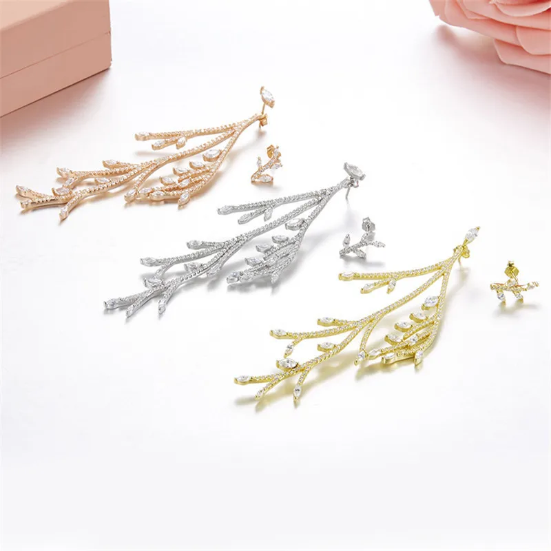 

Fits Monaco Jewelry with Charm Ladies Jewelry Lovers Party Gift 925 Sterling Silver Micro-set Zircon Branches AB Earrings