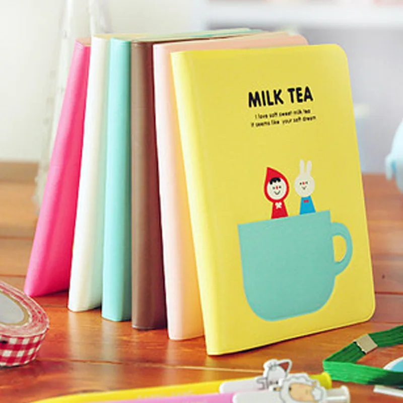 Korea stationery warm milk tea time portable PVC Notepad cartoon diary notebook Mini Samll Kawaii Vintage Retro Notepad