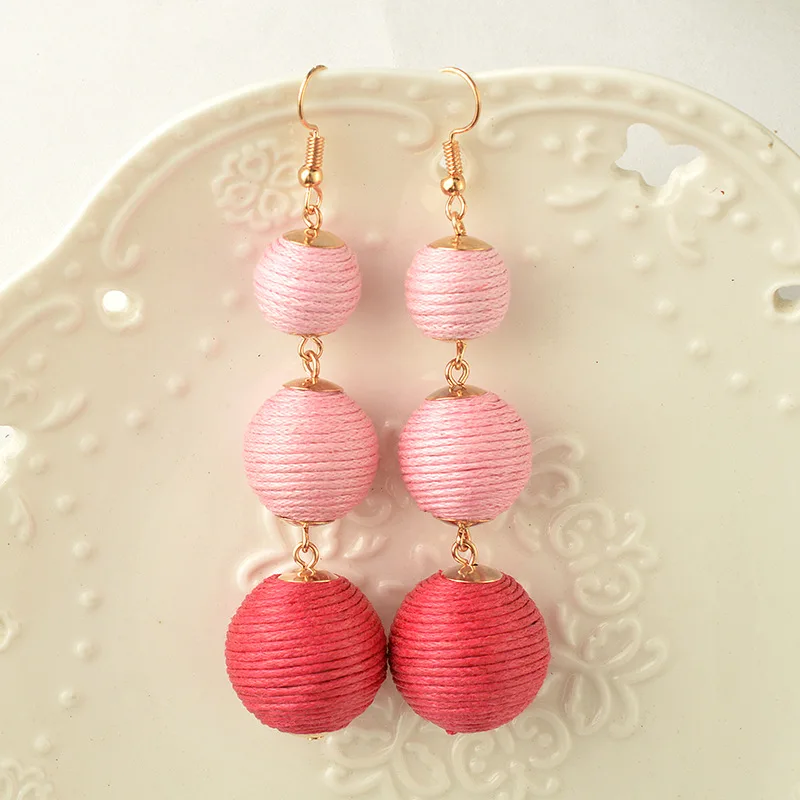 

2017 New Arrival Bon Bon Thread Wrapped Three Crispin Ball Drop Earrings for Women Pom Pom Earrings Long Earrings Lovers Gifts