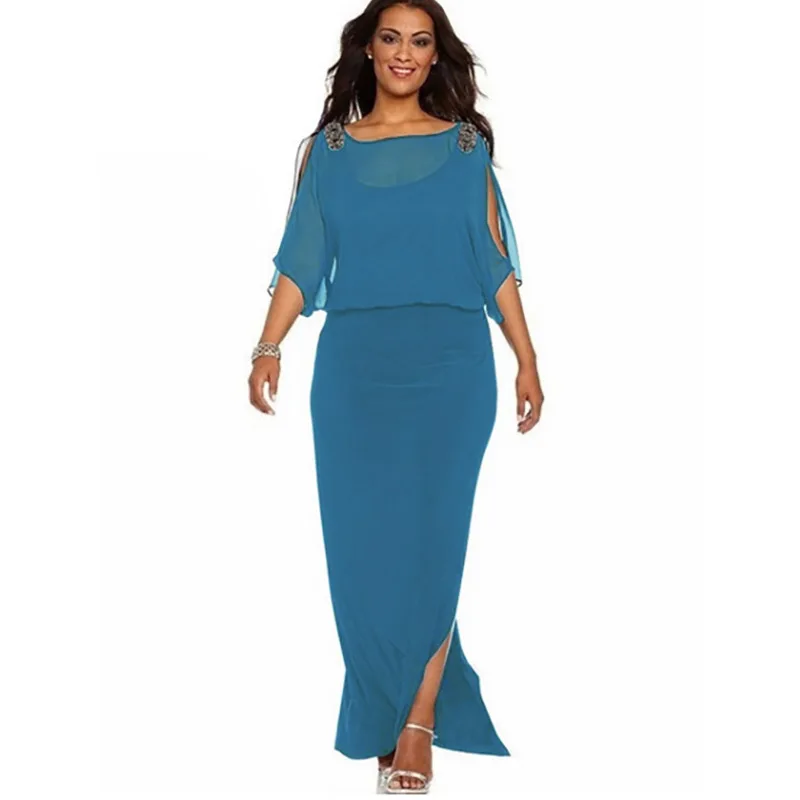 

6XL Summer Women Vintage Chiffon Mesh Long Dress Casual Split Holiday Beach Maxi Dresses Solid Loose Plus Size Dress vestidos