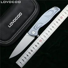 LOVOCOO F95 Flipper folding knife D2 blade Titanium alloy handle camping hunting survive pocket kitchen fruit knives EDC tools