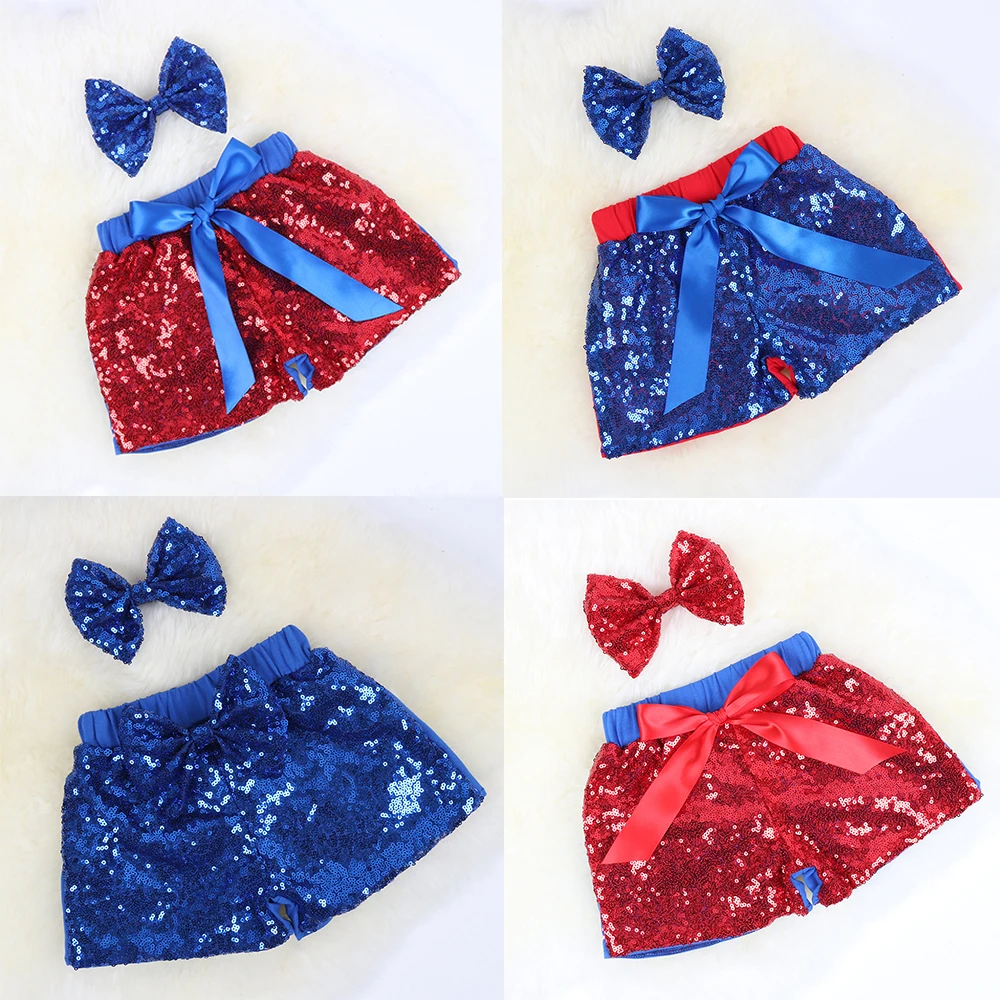Новая одежда для новорожденных девочек с блестками(с двух сторон); блестящие шорты для дня рождения; Детская летняя одежда 4 июля