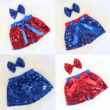 Новая одежда для новорожденных девочек с блестками(с двух сторон); блестящие шорты для дня рождения; Детская летняя одежда 4 июля