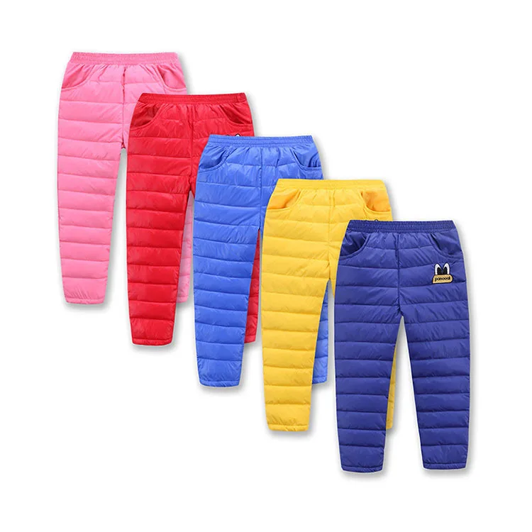 

Winter New Fashion Boys Cartoon Pants Girls Leggings Children Pants 2018 Girls Winter Children Down Blue Red Yellow Pink