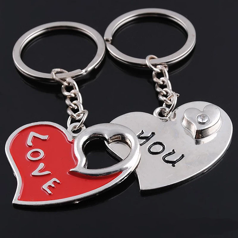 1 Pair High Quality Heart Keychains Alloy couples Key Ring Heart Love