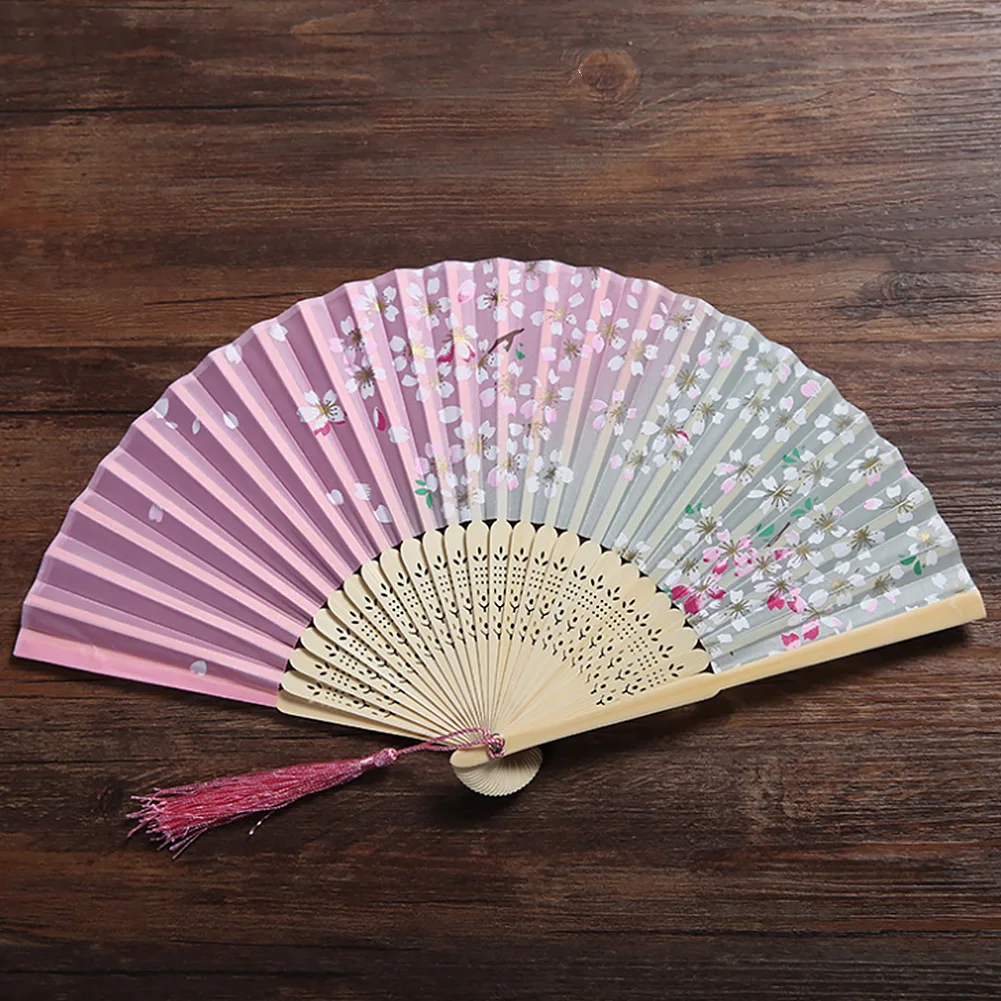 Складной небольшой настенный декор бамбук вишневый цвет японский стиль портативный вентилятор ретро
