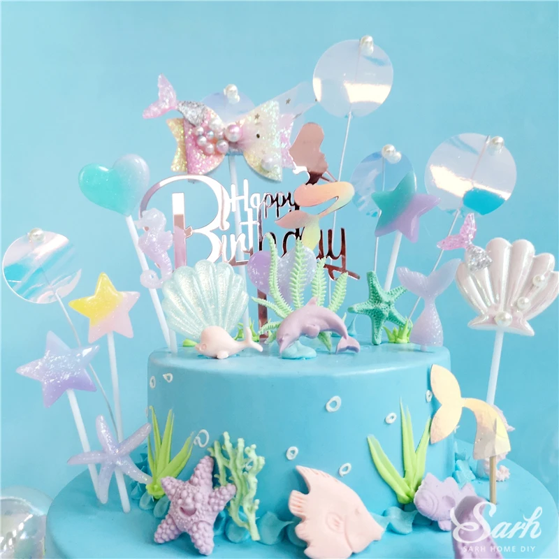 Decor Sirene Avec Topper Pour Gateau De Mariage Ou D Anniversaire Comprend Un Coquillage Une Queue De Poisson Des Etoiles De Mer Cadeau Adorable Pour Un Enfant Aliexpress Maison Animalerie