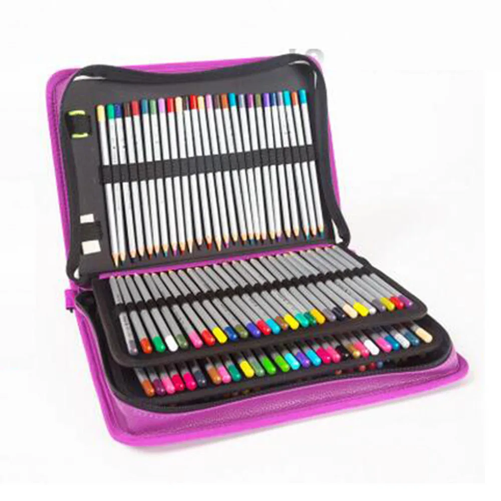 

160 Hole Folding PU Leather School Pencils Large Capacity Portable Bag For Colored Gel Case Art Supplies
