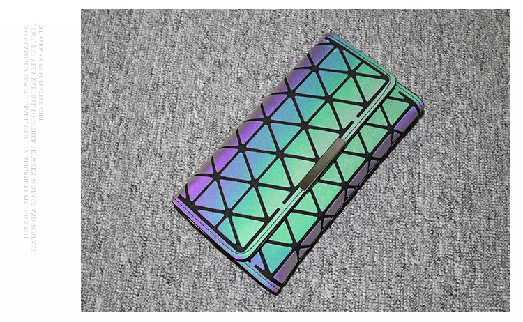 ZYJ Luminous Women Geometry Quilted Plaid Long Wallets 3 Folds Laser Dazzle Colour Girls Zipper Sequins Clutch Wallet Purse Bag (24)