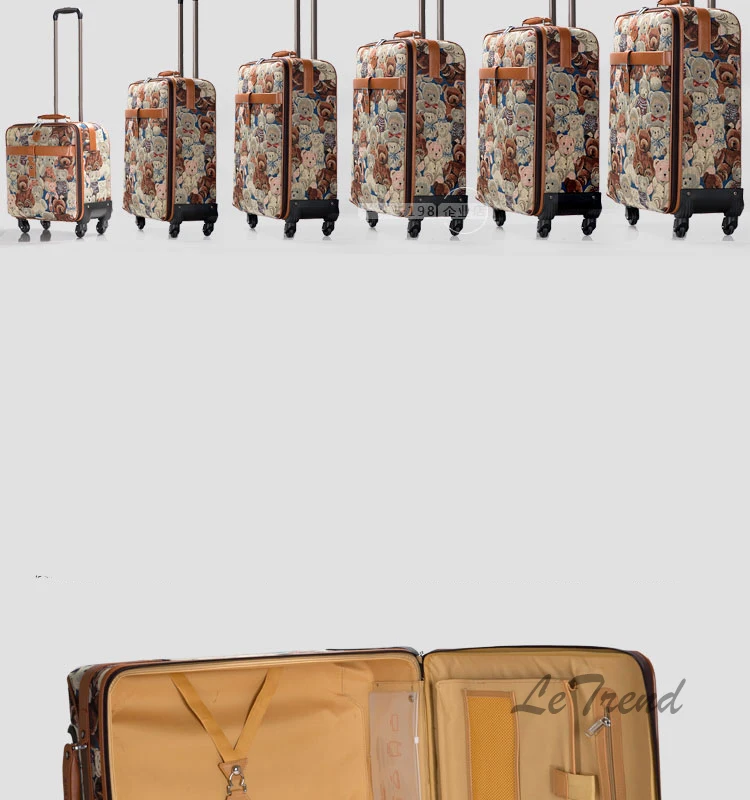 Letrend, Студенческая дорожная сумка с милым медведем, Спиннер, чемодан на колесиках, чемодан на колесиках, 16 дюймов, Детская сумка для переноски, женская сумка