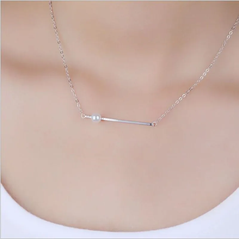 

Personality Temperament Clavicle Chain 925 Sterling Silver Jewelry Female Simple Pearl Pendant Necklace H204