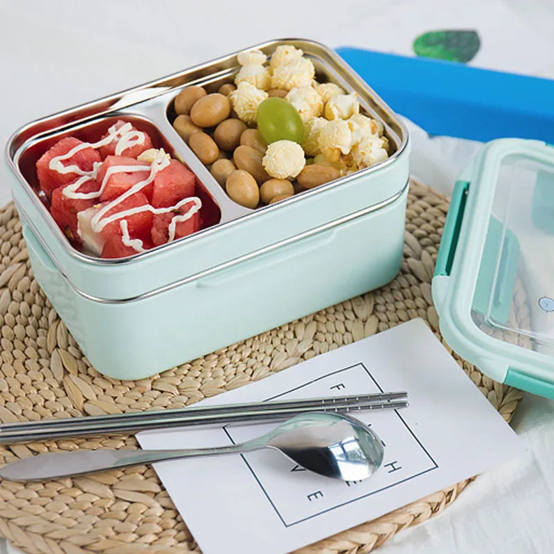 Контейнер для еды Bento Box двухслойный Ланч бокс из нержавеющей стали детей и