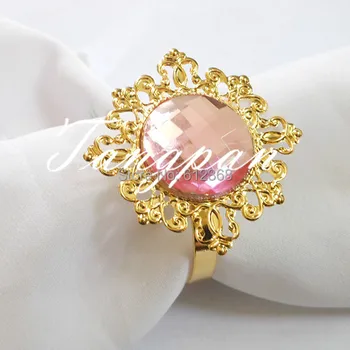 

100pcs Napkin Ring Conducive Gem Wedding Bride Wedding Shower Decorations Supper Busy Bride favored-Gold - Pink