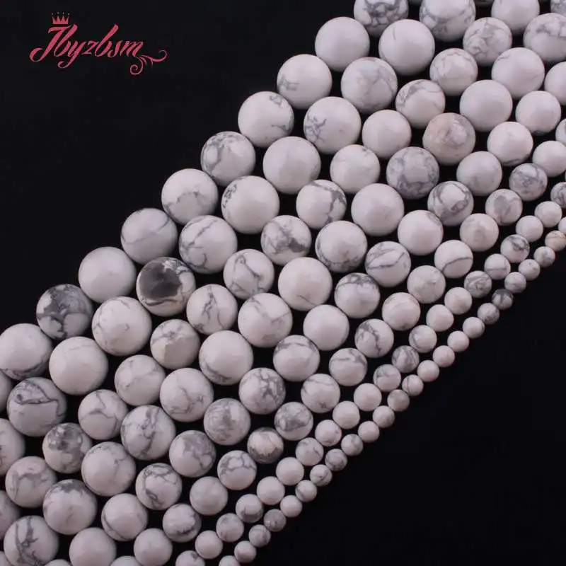 

6,8,10,12mm Smooth Round White Howlite Beads Natural Stone Beads For DIY Necklace Bracelets Jewelry Making 15" Free Shipping