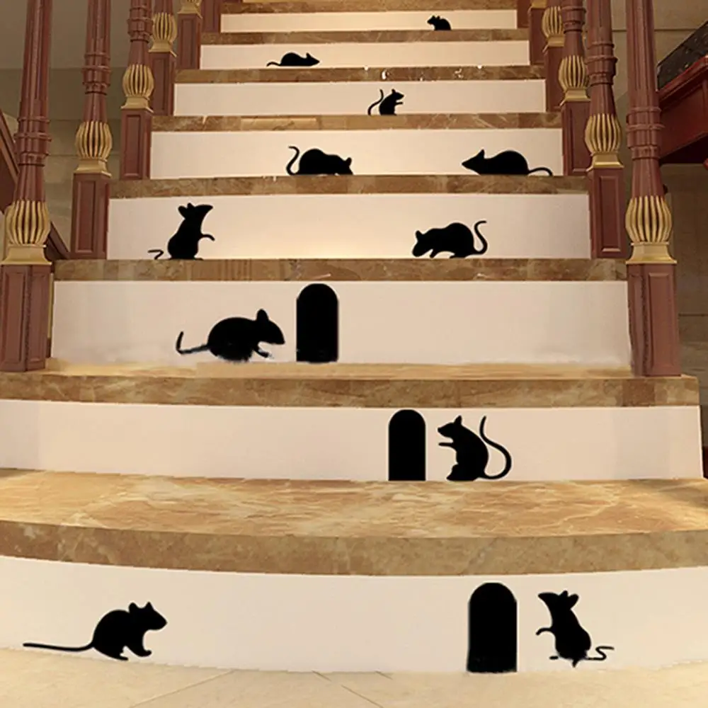 Sticker Funny Rat Mouse holes Wall Stickers bedroom living room mice on