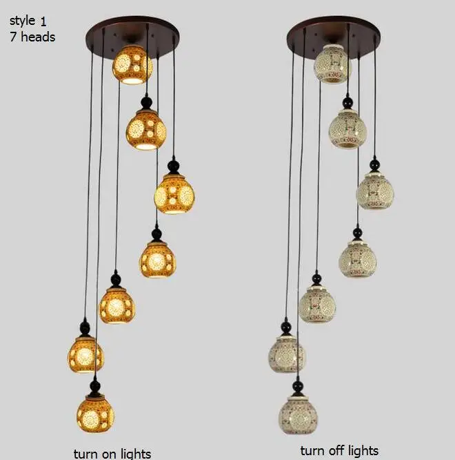 Лестницы огни китайский стиль подвесной светильник гостиная лампа керамика Цзиндэчжэнь Освещение Гостиная дуплекс пол вращающийся ZS9