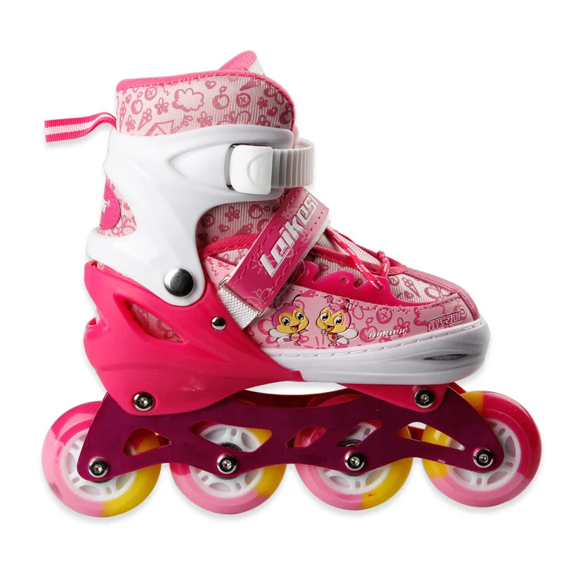 مجموعة الأطفال الاطفال جميل مضمنة تزلج الأسطوانة أحذية التزلج خوذة الركبة حامي والعتاد قابل للتعديل بو عجلات Patines سميكة إطار