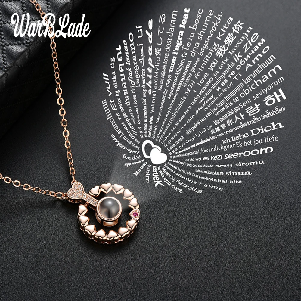 

2019 Fashion Charm Women 100 Languages I Love You Memory Necklace Rose Gold Roman Numerals Crystal Pendant Jewlery Gift