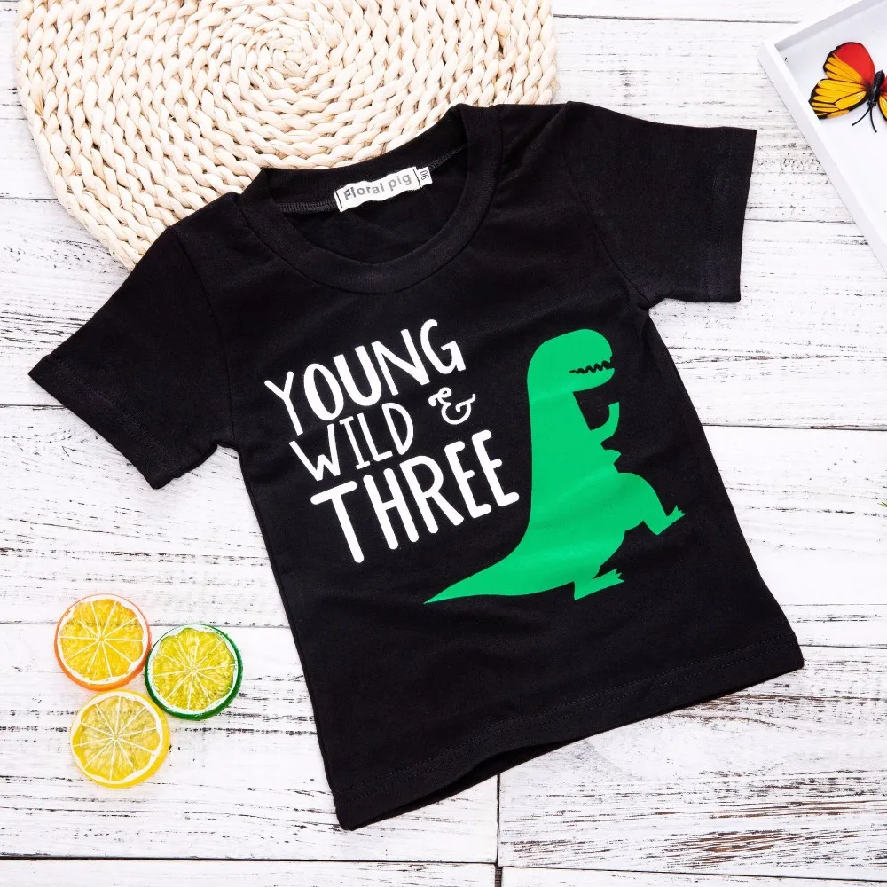 

Baby Boy Summer Clothes Summer Top Toddler Black Shirt Dinosaur Party Girls T-Shirts For Boy T Shirts Tiny Cottons Kids Clothes