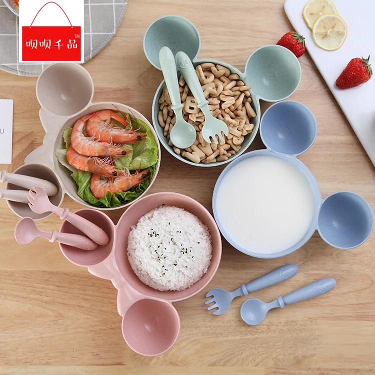 

3pcs/Set Baby Food Storage Bamboo Tableware Solid Cute Dishes Kids Plate Bowl Eco-friendly Children Training Dinnerware