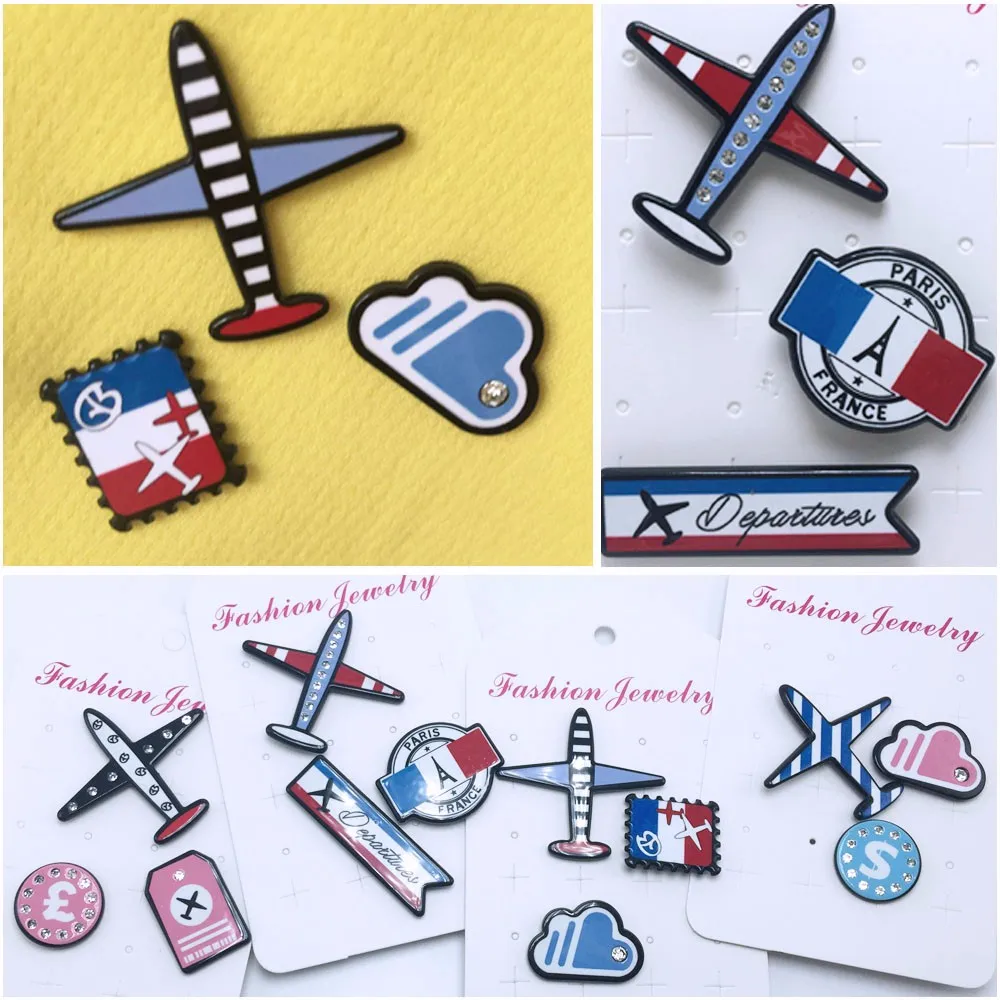 Fashion lovely brooches budges collar pins cartoon air plane stamp clouds 3piecesset jewelry for men and women 2016 new   1