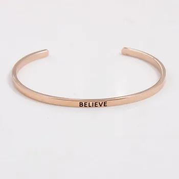 

7pcs Random Stainless Steel Open Cuff Bracelet Rose Gold Handmade Bracelet Bangle Engraved BELIEVE Bracelet Bangle Jewelry