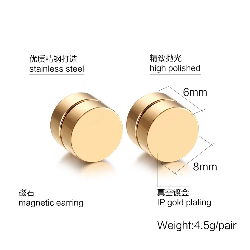 Round Stud Earrings For Men Boy 316l Stainless Steel