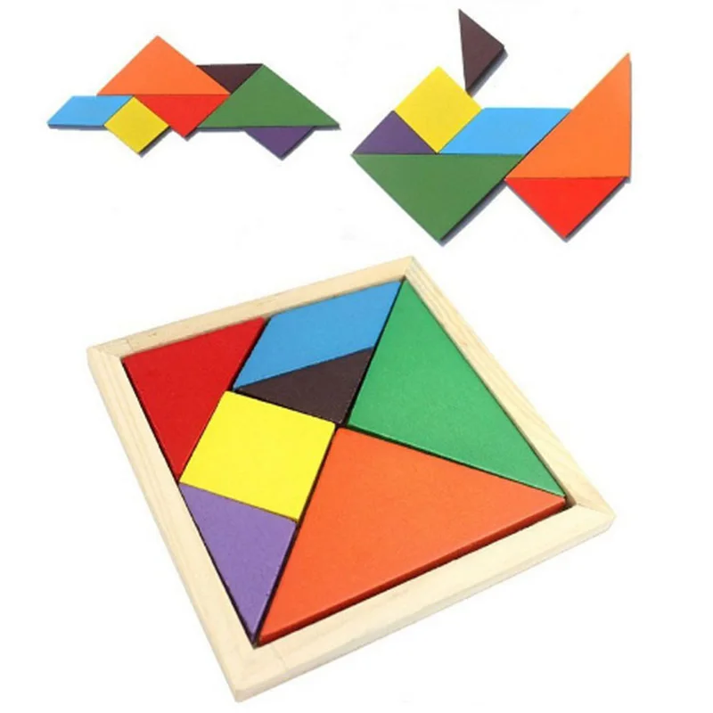 Деревянная головоломка Tangram, разноцветная деревянная геометрическая форма, сделай сам, головоломка, креативная интерактивная обучающая развивающая игрушка для детей